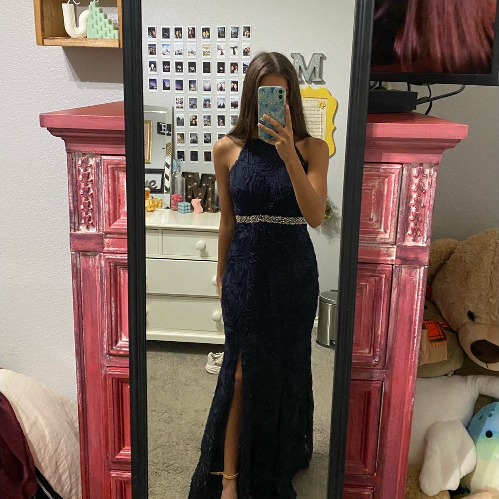 Navy, floor length formal dress